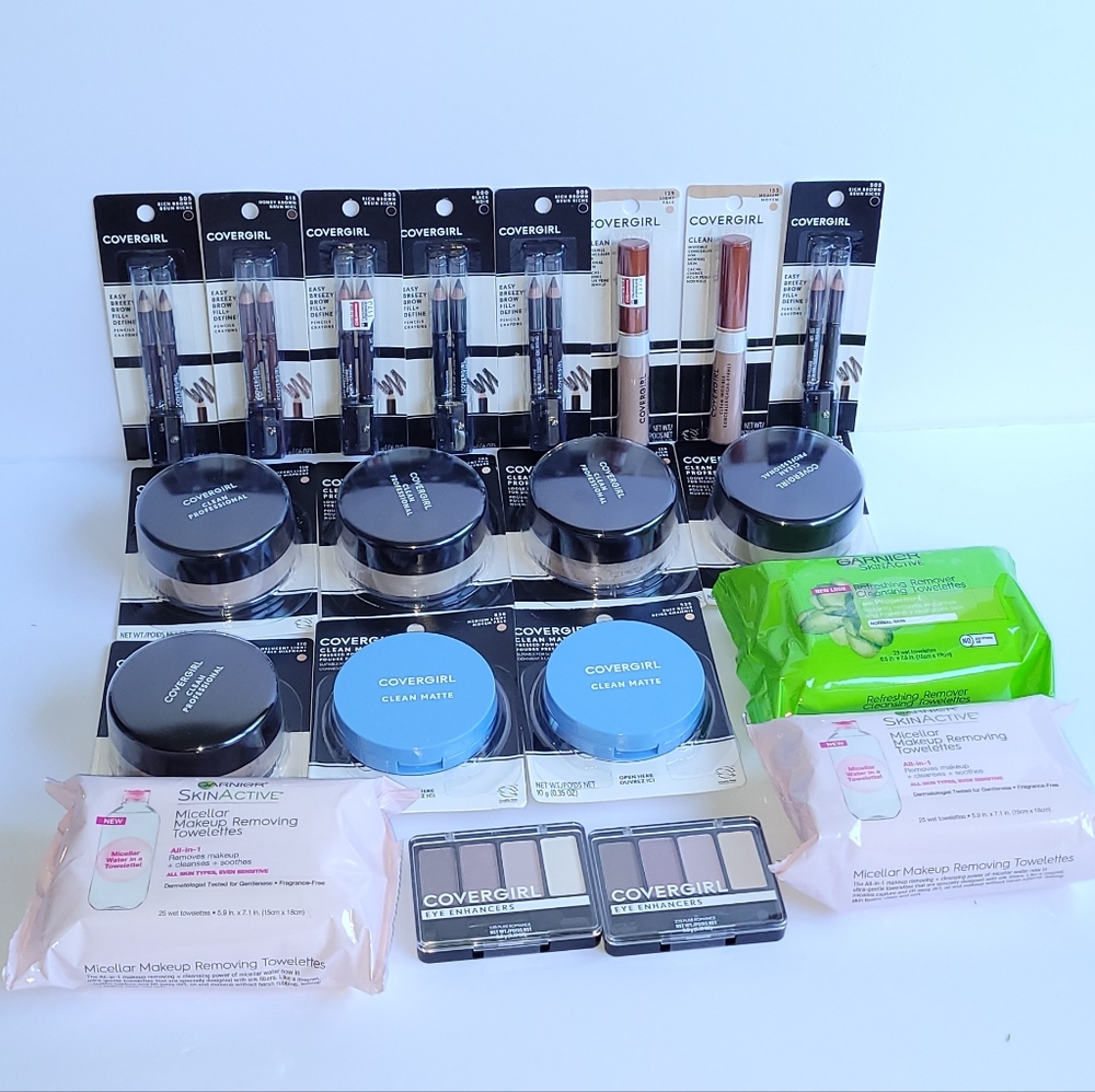 LOTS OF COVERGIRL MAKE UP $ GARNIER CLEANSING TOWELLETTES